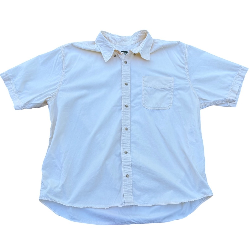 Eddie Bauer Mens XXL Relaxed Fit Short Sleeve Button Down Shirt Cream Cotton